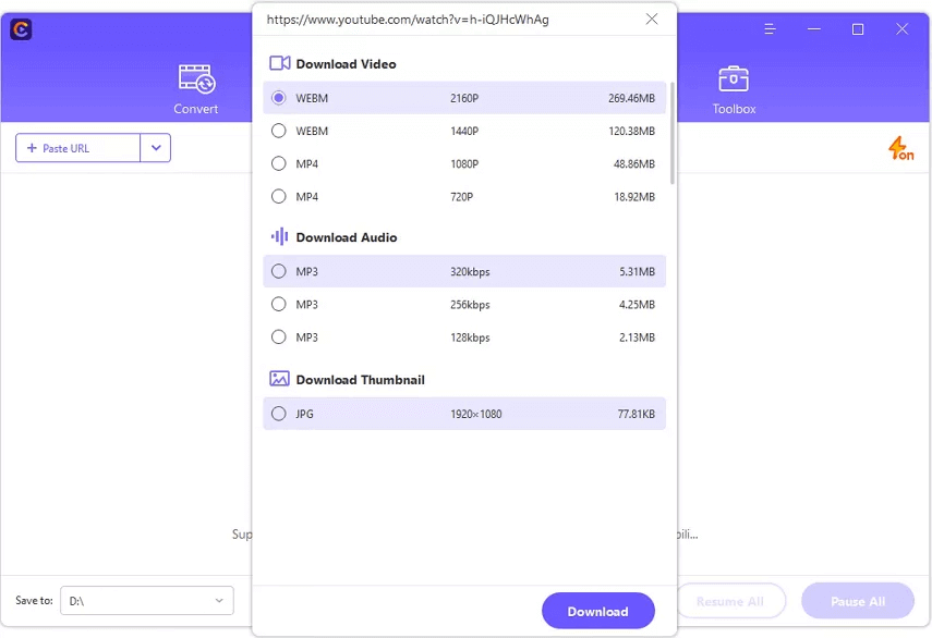 pilih format video